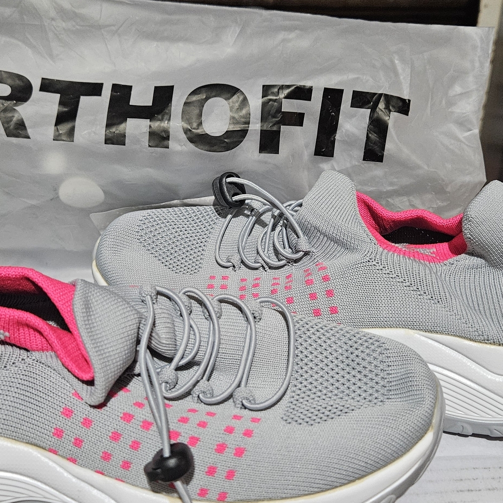 Women's ORTHOFIT Gray and Pink Sneakers SIZE 38 US 7